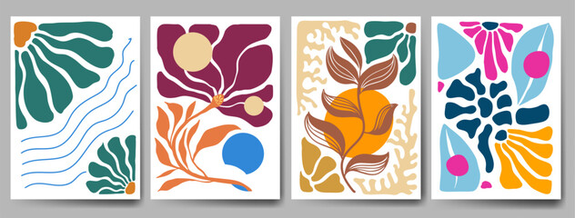 Groovy abstract flower art set. Organic doodle shapes in trendy naive retro hippie 60s 70s style. Contemporary doodle art design for print, wallpaper, clipart, wall art for home decoration, poster.