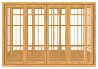 Wooden, multi-paned window frame, Asian style