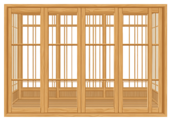 Wooden, multi-paned window frame, Asian style