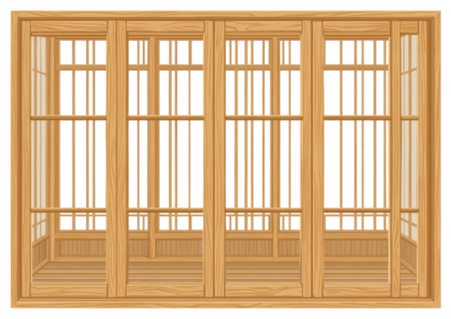 Wooden, multi-paned window frame, Asian style