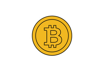 Simple Bitcoin Coin Illustration with Black Outline on White Background.