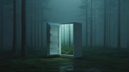 Enchanted Fridge in a Misty Forest