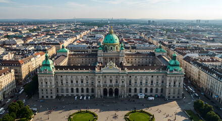 Vienna, Austria. Michaellerplatz (St. Michael's Square), Hofburg Palace complex. Flight over the city of Vienna, Aerial View  