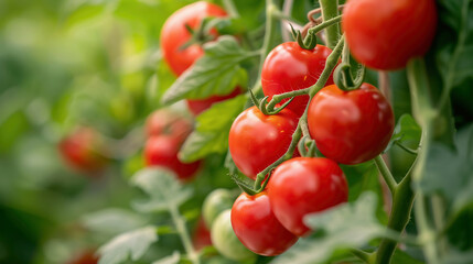Tomatoes growing on the farm outdoors