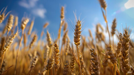 Fototapeta premium Wheat germs grow on the field. Beautiful field.