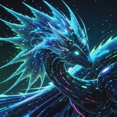 Cyberpunk Dragon Artwork – Glowing Futuristic Fantasy Creature Design