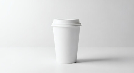 A plain white disposable coffee cup stands isolated against a white background.