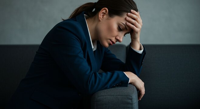 Sad woman sitting on couch