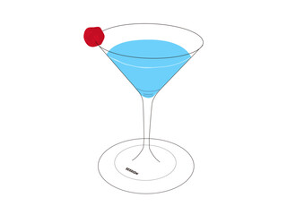 チェリーのブルーカクテルイラスト