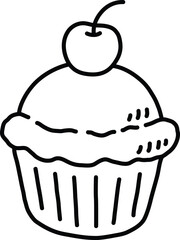 Vector Cartoon Hand Illustrated Cupcake With Cherry On Top