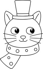 Cute Holiday cat character children's coloring page.
Winter Christmas cat in santa hat outline vector isolated.
Transparent background. svg.
