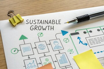 Visual representation of sustainable growth strategies with charts, icons, and planning elements