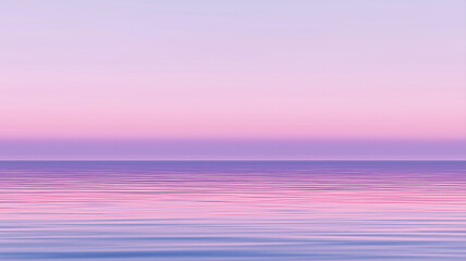 purple pink pastel background with calm surface of water in sea under a clear sky. Wide panoramic banner with a copy space