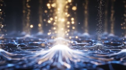 Abstract Data Network with Golden Particle Flow: A Visualization of Connectivity and Information Transfer - Powered by Adobe