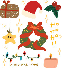 Christmas cute elements drawn style.