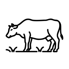 Obraz premium Cow grazing in meadow with grass, line art icon on transparent background 