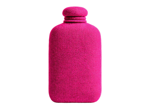 Vibrant hot pink, fuzzy, insulated bottle