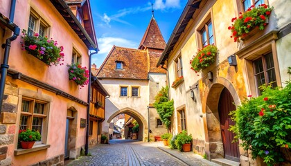 Fototapeta premium Quaint European town street, colorful buildings
