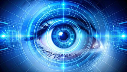 Close-up of an eye with futuristic digital interface