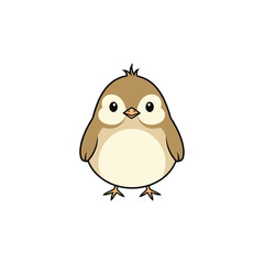 An adorable chubby little brown bird with big eyes standing on its tiny feet