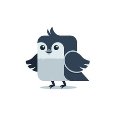 Obraz premium Cute cartoon bird character with rounded square body and spread wings for animation and design projects