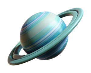 3d of ringed planet with striped texture swirling design teal and white 3d illustration isolated on transparent background