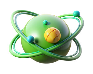 Abstract atomic structure model spheres and orbitals minimalist design 3d illustration isolated on transparent background