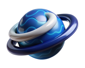 Abstract blue planet with rings futuristic design 3d illustration isolated on transparent background