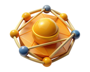 Abstract geometric atom structure with spheres and tetrahedron shape3d illustration isolated on transparent background