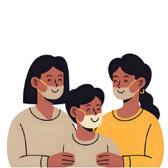 Mother and Children Wearing Masks &ndash; Health Awareness Vector