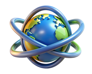 Abstract globe with rings network connections world global technology planet communication 3d illustration isolated on transparent background