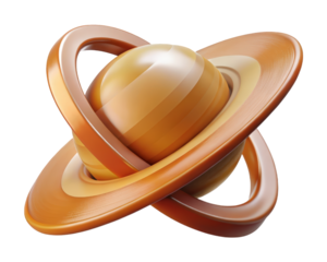 Abstract orange saturn with overlapping rings simple space icon 3d illustration isolated on transparent background
