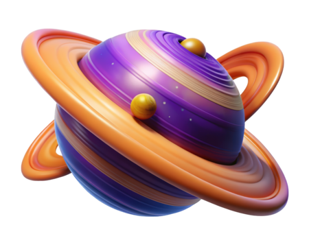 Abstract of purple planet with rings and moons,cosmic style 3d illustration isolated on transparent background - Powered by Adobe