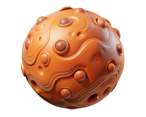 Abstract orange textured sphere with rounded details and swirling lines 3d illustration isolated on transparent background