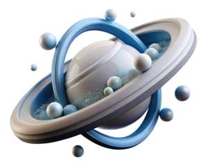 Abstract planet concept with spheres and rings in pastel tones 3d illustration isolated on transparent background