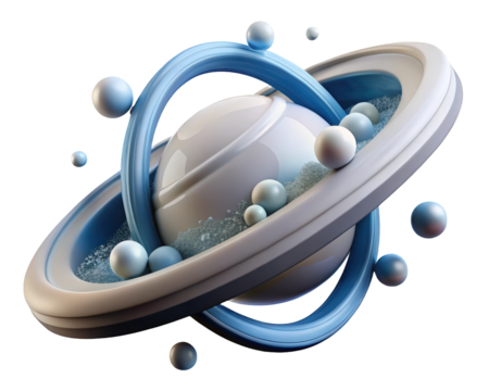 Abstract planet concept with spheres and rings in pastel tones 3d illustration isolated on transparent background
