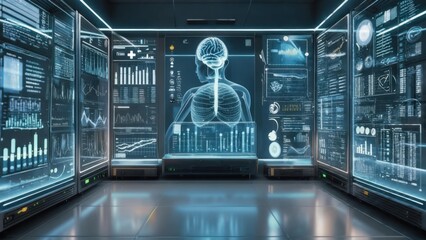 Futuristic medical data visualization room