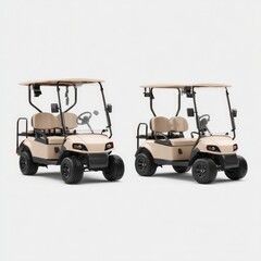 Beige electric golf carts, side-by-side