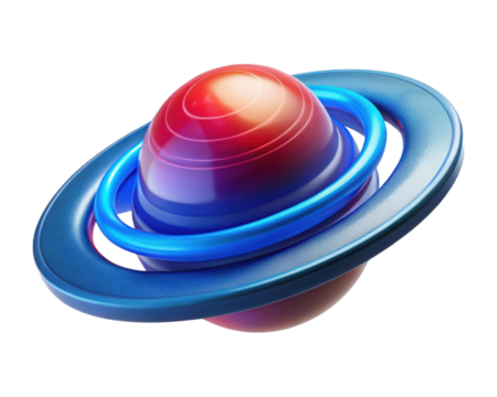 Abstract saturn planet 3d with vibrant colors and rings 3d illustration isolated on transparent background - Powered by Adobe