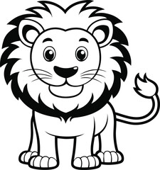 Vector art of cute cartoon lion cub with a big mane, isolated on white background