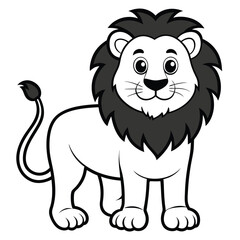 Fototapeta premium Vector art of cute cartoon lion with a dark mane, standing and isolated on a white background