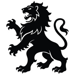 Obraz premium Vector art of silhouette of a heraldic lion rampant, isolated on white background