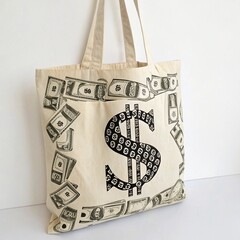 Dollar Sign Fabric Tote Bag	
