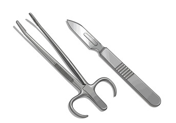 Obraz premium Surgical Instruments: Scalpel and Forceps Illustration for Medical Procedures.