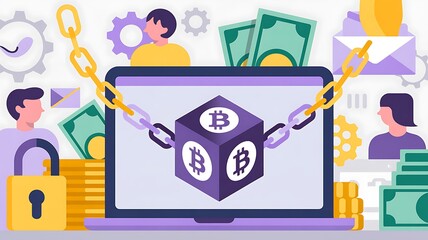 Digital currency security and blockchain technology concept illustration