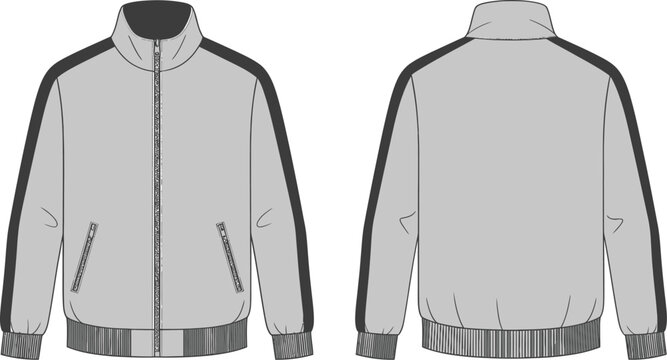 Track jacket fashion flat template technical sketch vector illustration