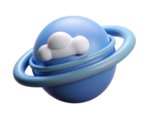 Cartoon planet with rings and cloud adorable 3d 3d illustration isolated on transparent background