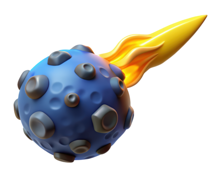 Cartoon planet with impact crater and fiery tail isolated on transparent background3d illustration isolated on transparent background