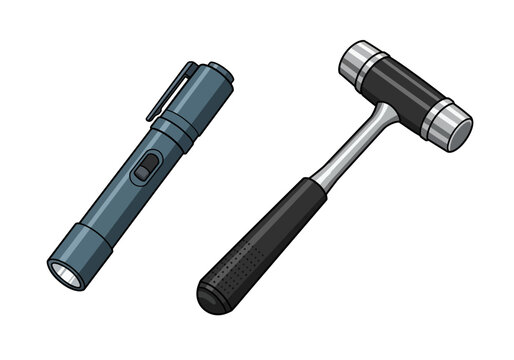 Medical Tools: Penlight and Reflex Hammer for Neurological Examination.