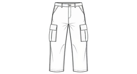 Cargo pants technical flat sketch. Fashion apparel template vector illustration for design.